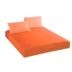Husa de pat cu elastic din tricot + 2 fete de perna, portocaliu, 140x200 cm -HRT10
