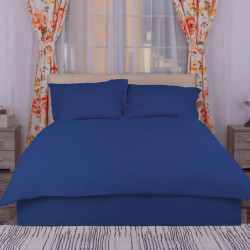 Lenjerie de pat dublu, din damasc policoton, albastru, Pucioasa -LDR13